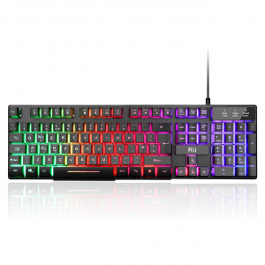 Rii Gaming Keyboard, RK100 Plus Rainbow LED Backlit Keyboard Mechanical Feeling,USB Wired Keyboard for Working Gaming (UK Layout)