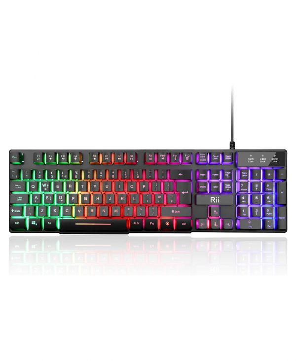 Rii Gaming Keyboard, RK100 Plus Rainbow LED Backlit Keyboard Mechanical Feeling,USB Wired Keyboard for Working Gaming (UK Layout)