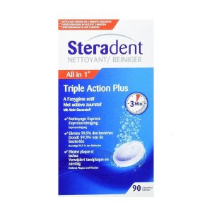 Steradent Active Fresh Tablets for Denture Cleaning, 60+30 Triple Action Formula Tablets.