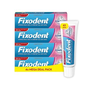 Fixodent Complete Denture Adhesives Cream, 4x40g, Saving Pack, 10X Stronger Hold vs. No Adhesive, Improved Comfort & Foodseal, Original, Mint