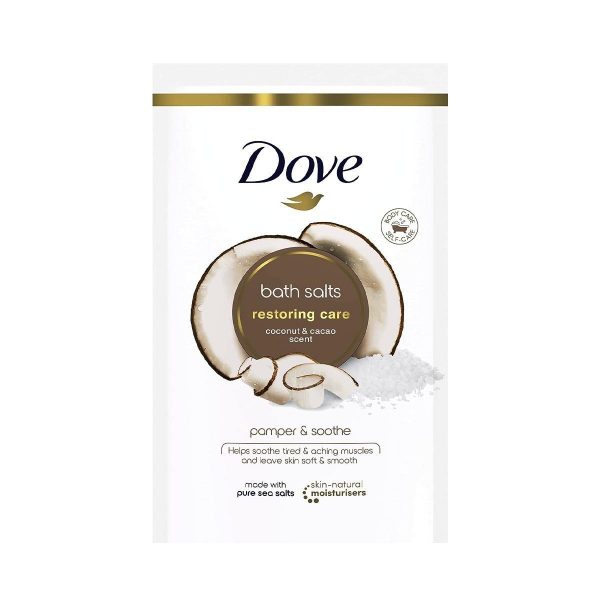 Dove Coconut and Cacao Restoring Care Bath Salts with skin-natural moisturisers relaxing your mind & body, leaving your skin smooth & soft 900 g