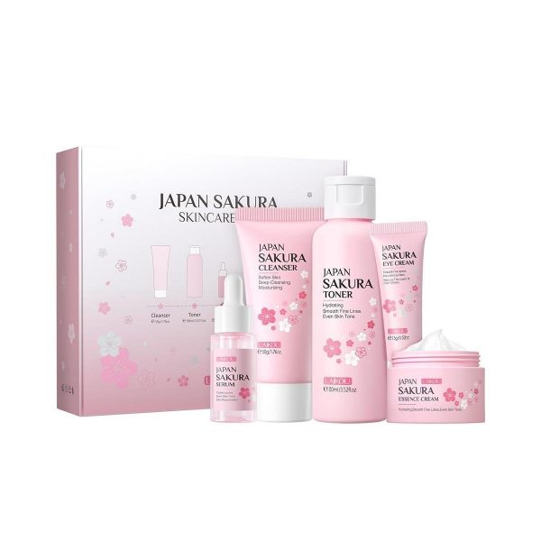 LAIKOU SkinCare Set, JAPAN Sakura Skin Care Sets & Kits - Cleanser,Toner,Face Serum,Eye Cream,Face Cream, Gift Set for Teenage Girls Women Mom Daughter Birthday, Travel Kit for All Skin Types, 5pcs