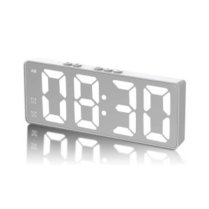 White Digital Alarm Clock Bedside - LED Clock for Bedroom Home Office,Electronic Desk Clock with Dual Alarms,Snooze,USB Powered,Battery Backup,Gifts for Teenages Boys,Easy to Use