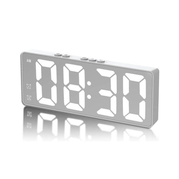 White Digital Alarm Clock Bedside - LED Clock for Bedroom Home Office,Electronic Desk Clock with Dual Alarms,Snooze,USB Powered,Battery Backup,Gifts for Teenages Boys,Easy to Use