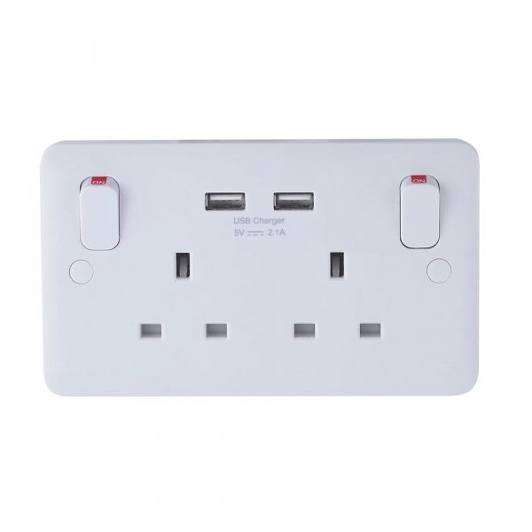 SCHNEIDER ELECTRIC LISSE 2.1A 2-GANG SP SWITCHED SOCKET + 2.1A 10.5W 2-OUTLET TYPE A USB CHARGER WHITE (5429J) - Image 2