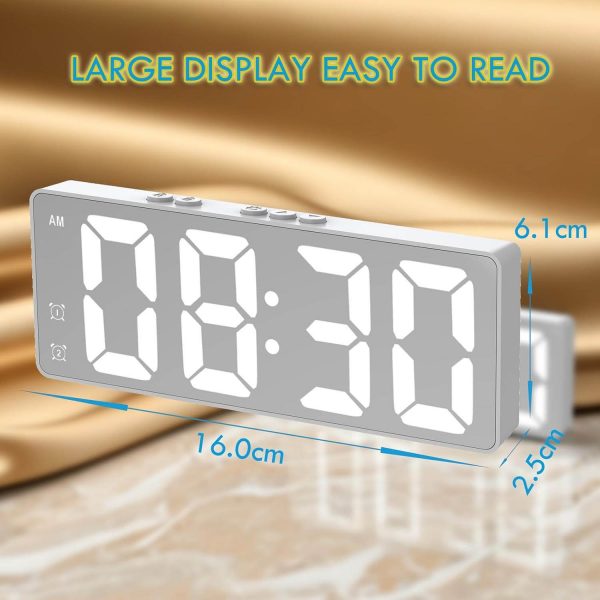 White Digital Alarm Clock Bedside - LED Clock for Bedroom Home Office,Electronic Desk Clock with Dual Alarms,Snooze,USB Powered,Battery Backup,Gifts for Teenages Boys,Easy to Use - Image 2