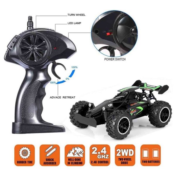 RC Car Remote Control Truck for Boys Girls, 2.4Ghz 15+KM/H High Speed 2WD RTR Electric Rock Climber Fast Race Buggy Hobby Toy Cars for Kids Gift Green - Image 4