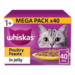 Whiskas 1+ Adult Poultry Selection in Jelly 40 Pouches, Adult Wet Cat Food, Megapack (40 x 85 g)