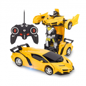 RAVSOOL Remote Control Transform Car, Rc Robot Rechargeable 360?Rotating Stunt 1:18 Deformation Racing Car Toy with Cool Sound & Light, One Button Deformation into Robot, Gift for Kids Children