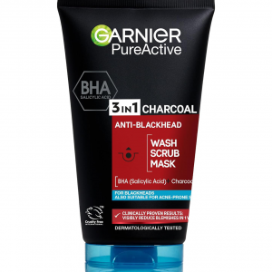 Garnier Pure Active 3 In 1 Charcoal Blackhead Mask Wash Scrub, Aloe Vera, 150 Ml, Pack Of 1