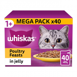 Whiskas 1+ Adult Poultry Selection in Jelly 40 Pouches, Adult Wet Cat Food, Megapack (40 x 85 g)