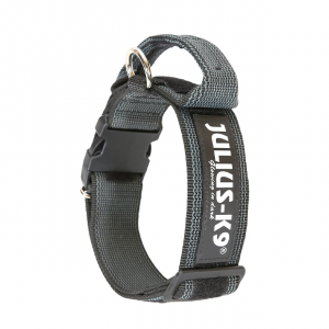 Julius-K9 Colour and Gray Fur Collar with Handle For Dog, Water resistant, 40 mm (38-53 cm), Black-Gray