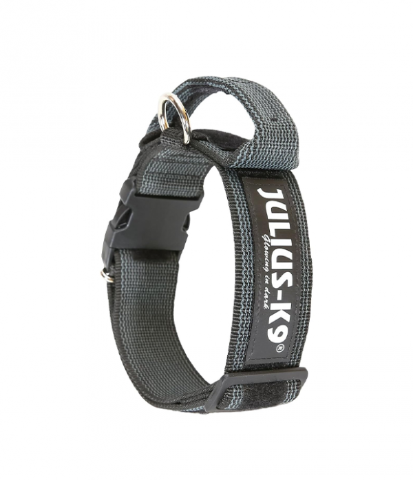 Julius-K9 Colour and Gray Fur Collar with Handle For Dog, Water resistant, 40 mm (38-53 cm), Black-Gray