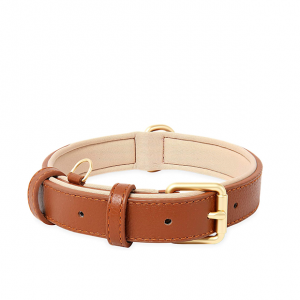 HEELE Soft Leather Dog Collar Puppy Small Dogs Breathable Padded with D Ring, Adjustable Classic Dog Pet Collar, Brown, XS