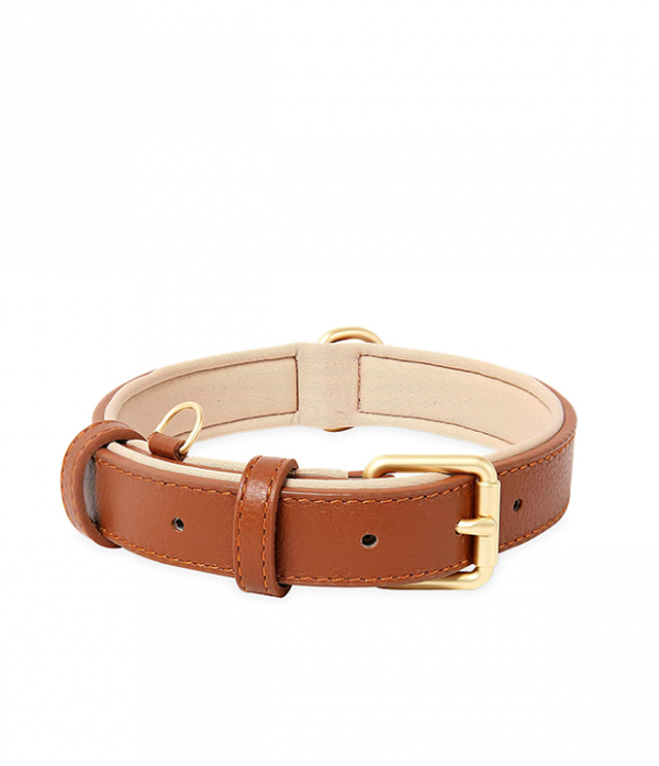 HEELE Soft Leather Dog Collar Puppy Small Dogs Breathable Padded with D Ring, Adjustable Classic Dog Pet Collar, Brown, XS