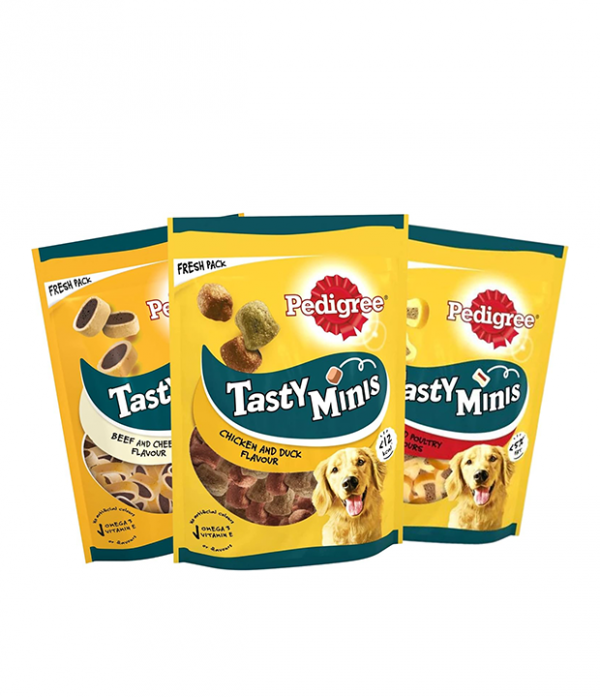 Pedigree Tasty Mini Adult Dog Treats Bundle ? 3 Pack Assorted Flavours - Chicken & Duck, Beef & Poultry & Beef & Cheese