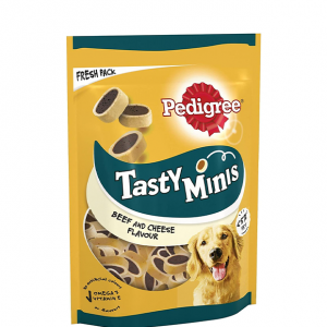 Pedigree Tasty Minis 8 x 140 g Bags, Dog Training Treats, Cheesy Nibbles with Cheese and Beef Flavouring